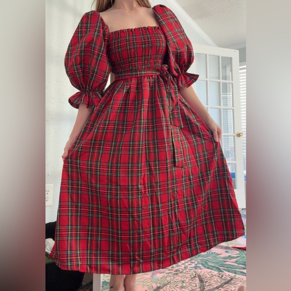 Red Plaid Midi Dress